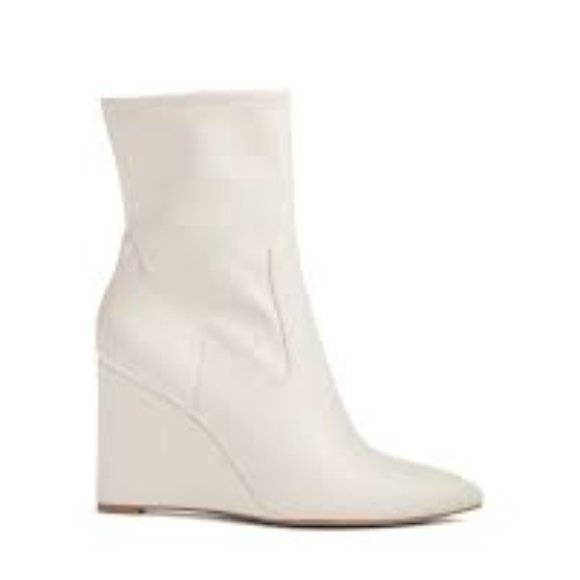 Open Edit  Jimmie Pointed Toe Wedge Bootie, White Women Size 6  retail $120  NEW - Picture 1 of 6